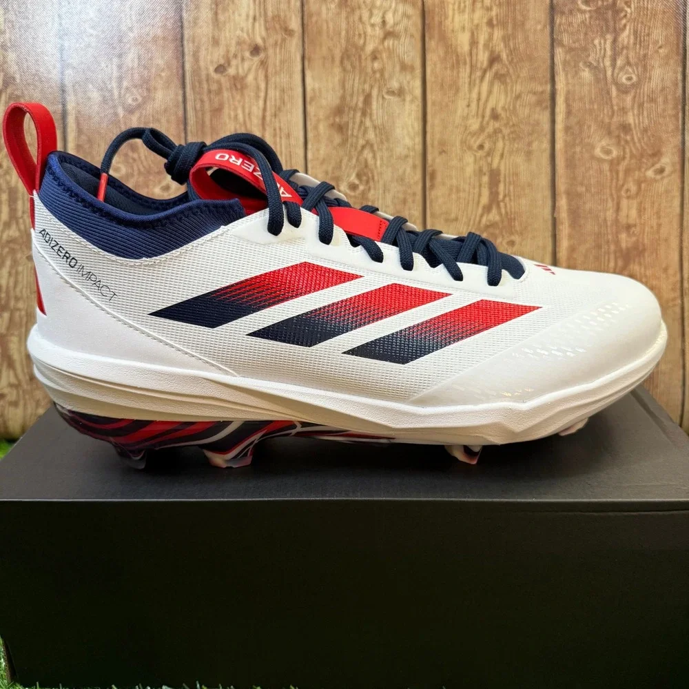 Adidas Adizero Impact TPU 2.0 USA Baseball Cleats Mens size 13 White Red Navy